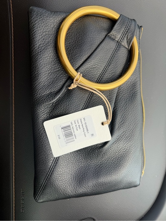 HOBO Handbags - HOBO Black Leather Wristlet Clutch with Gold Ring Handle